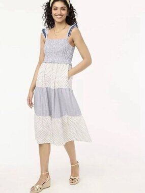 NWT J. Crew F Midi Smocked Clip-Dot Tiered Dress - Size Small